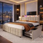 Lit adulte 160x200 avec 4 tiroirs de rangement - charge usb - led int�gr� - sommier � lattes - 2 personnes ...