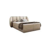 Lit adulte 160x200 cm bilbao - rembourr avec rangement et matelas ? tissu velours - beige