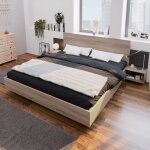Lit adulte 160x200 cm en bois avec 2 tables de chevet - style moderne matelas non inclus couleur naturelle ...