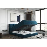 Lit adulte 160x200 cm gusto avec rangement et matelas ressorts ensachés - tissu velours - bleu Lit adulte 160x200 cm gusto avec rangement et matelas ressorts ensachés - tissu velours - bleu