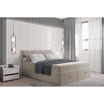 Lit adulte 160x200 cm prado avec rangement et matelas ressorts ensachés - tissu velours - beige Lit adulte 160x200 cm prado avec rangement et matelas ressorts ensachés - tissu velours - beige