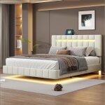Lit adulte 160x200 cmlit doublelit 160x200 cmlit rembourr�avec led usbtissu en lin beige