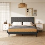 Lit adulte 160x200 avec sommier cadre de lit 160x200 en lin lit double avec t�te de lit capitonn�e r�glable ...