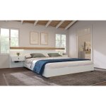 Lit adulte 180x200 cm en bois ch�ne sonoma / blanc avec 2 chevets led int�gr�s prises usb - c et design ...