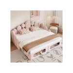 Lit adulte 180x200 cm - lit double - cadre de lit avec sommier � lattes et dossier - en velours - rose ...