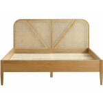 Lit adulte 180x200 cm en placage chêne avec tête de lit en bois massif et cannage naturel - leonie Lit adulte 180x200 cm en placage chêne avec tête de lit en bois massif et cannage naturel - leonie