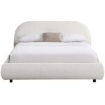 Lit adulte 180x200 cm avec sommier et tête de lit matelassée en tissu bouclé beige - maddie Lit adulte 180x200 cm avec sommier et tête de lit matelassée en tissu bouclé beige - maddie