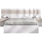 Lit adulte avec chevets intgrs - bianca - 160 x 200 cm - blanc / bois