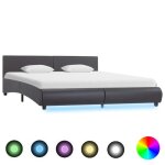 Lit adulte chic & design: king size - structure de lit avec led - lit complet gris similicuir 180x200 ...