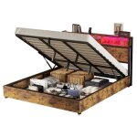 Lit adulte lit coffre lit simple lit 180x200 cm éclairage dambiance led espace de rangement marron Lit adulte lit coffre lit simple lit 180x200 cm éclairage dambiance led espace de rangement marron