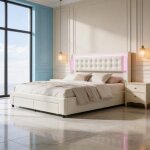 Lit 2 personnes 140 x 190 avec t�te de lit et sommier tapissier lit coffre avec ports usb et led sommier ...