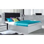 Lit lina blanc et noir brillant 160x200 avec t�te de lit en simili cuir ? sommier inclus