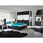 Lit lina 160x200 noir et blanc brillant avec tte de lit en simili cuir noir ? sommier inclus