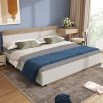 Lit adulte double 180�200 cm effet suspendu et t�te de lit - tcqpz - sans matelas bois - blanc et ch�ne ...