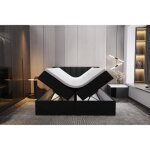 Lit adulte 140x200 cm palermo - avec matelas ressorts int�gr�s rangement et surmatelas - tissu velours ...
