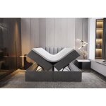 Lit adulte 200x200 cm palermo - avec matelas ressorts int�gr�s rangement et surmatelas - tissu velours ...