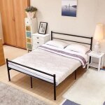 Lit adulte en mtal dorafair - 140x190cm - noir - design simple et sommier intgr