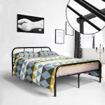 Lit adulte en métal - liepu - 140x190 cm - style simple - noir - sommier inclus Lit adulte en métal - liepu - 140x190 cm - style simple - noir - sommier inclus
