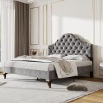 Lit adulte rembourr� capitonn� evryae 140x200 cm velours gris t�te de lit capitonn�e �l�gant et confortable ...