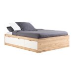 Lit adulte scandinave 3 tiroirs décor chêne et blanc mat - l 140 x l 190 cm vankka Lit adulte scandinave 3 tiroirs décor chêne et blanc mat - l 140 x l 190 cm vankka
