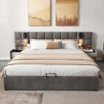 Lit double - langtu - lit avec lampe directionnelle et port usb - 160 x 200 cm - t�te rembourr�e - coffre ...