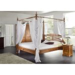 Lit  baldaquin 160x200 - bois massif dacacia laqu (miel) - style colonial - oxford #0245