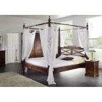 Lit  baldaquin 180x200 - bois massif dacacia laqu (nougat) - style colonial - oxford #246