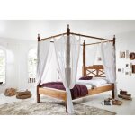 Lit � baldaquin 200x200cm - bois massif de palissandre huil� - nature brown #533