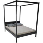Lit baldaquin deux personnes en pin massif roman - noir - 140x190cm
