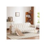 Lit banquette 183x76x75cm velours beige - convertible 2 places - dossier inclinable 5 positions - pieds ...
