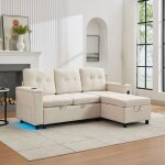 Lit banquette 208x146x89cm canap� dangle convertible 3 places avec led usb port gobelet et coffre de ...