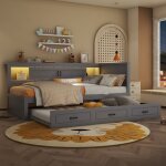 Lit banquette 90 � 200 cm avec led lit gigogne portes coulissantes prises et usb panneaux de particules ...