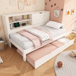 Lit banquette 90x190 cm avec lit gigogne 90x190 rangement t�te de lit et prise usb / usb - c bois blanc ...
