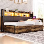 Lit banquette 90x200 cm avec bureau int�gr� led et rangement - lit simple m�tal pour ado design bois ...