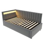 Lit banquette 90x200 cm lit capitonn� avec led rangement hydraulique tissu velours gris fonc� (sans matelas) ...