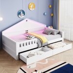 Lit banquette 90x200 cm - lit enfant avec �clairage led et 2 tiroirs de rangement sans matelas - en mdf ...