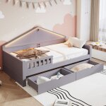 Lit banquette 90x200 cm - lit enfant avec �clairage led et 2 tiroirs de rangement sans matelas - en mdf ...