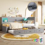 Lit banquette 90x200 cm avec lit gigogne 90x190 cm prise + usb lde t�te de lit avec rangement sans matelas ...