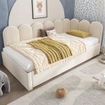 Lit banquette 90x200 cm avec lit gigogne 90x190 cm sommier � lattes velours beige sans matelas
