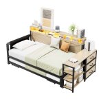 Lit banquette 90x200 cm avec lit gigogne r�glable led usb - c 3 tiroirs et rangements m�tal noir