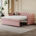 Lit banquette 90x200 cm avec port usb lit gigogne lit adulte / enfant lin sans matelas rose