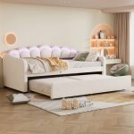 Lit banquette 90x200 avec lit gigogne canap� - lit velours beige led multicolore avec t�l�commande extensible ...