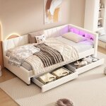 Lit banquette 90x200 led multicolore lit gigogne avec tiroirs sommier inclus ports usb cavec deux tiroirs ...