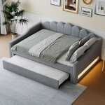 Lit banquette adulte 140x200 cm avec lit gigogne 90x190 cmled sommier � lattes rembourr� sans matelas ...