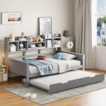 Lit banquette adulte convertible 90�190 / 200 cmen bois avec compartiment de rangement sans matelas gris ...