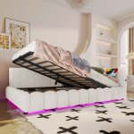 Lit banquette coffre 140�200 cm led hydraulique interface usb + type - c imitation cachemire blanc sans ...