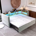 Lit banquette convertible 90 / 180�190 cmrembourr� led avec rangement ouvert et prises sans matelas mdf ...