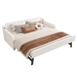 Lit banquette convertible enfant 2 places - 90�200 cm avec lit gigogne port usb sans matelas lin beige ...