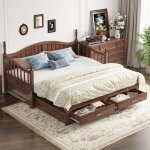 Lit banquette enfant 90 / 180�190 cm lit gigogne adulte avec 2 tiroirs sans matelas bois marron