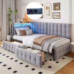 Lit banquette enfant 90�200 cm led usb + type c avec 2 tiroirs sommier tapissier lit simple sans matelas ...